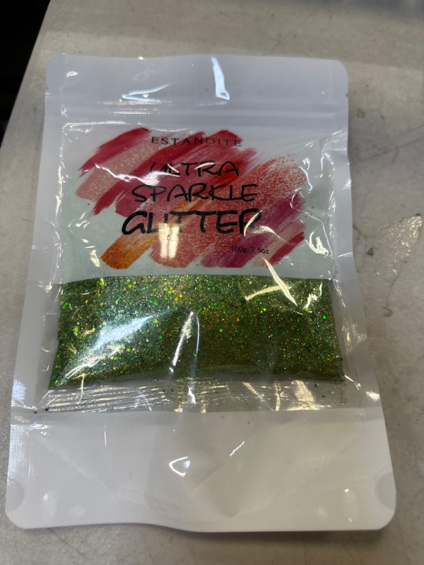 Photo 2 of 100g Holographic Chunky Glitter, Craft Glitters for Arts & Crafts, Cosmetic Chunky Mixed Glitter, Body Glitter for Makeup, Face, Hair, Lips, Nails, Festival (Green)