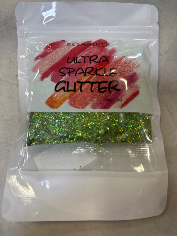 Photo 2 of 100g Holographic Chunky Glitter, Craft Glitters for Arts & Crafts, Cosmetic Chunky Mixed Glitter, Body Glitter for Makeup, Face, Hair, Lips, Nails, Festival (Green)