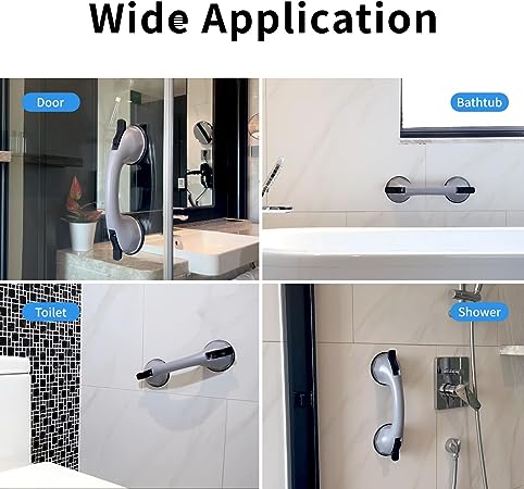 Photo 1 of  Shower Grab Bar 12 inch Suction Cup Bathtubs and Shower Handle,Strong Hold Shower Handles for Elderly Suction, Safety Bathroom Assist Non-Slip Handle- 2 Pack