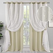 Photo 1 of 2Panels BGment Room Darkening Curtains with Sheer Overlay, Silver Printed Tulle Double Layer Curtains for Living Room, Grommet Thermal Insulated Window Curtains