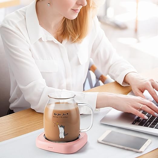 Photo 1 of  Smart Coffee Mug Warmer & Cute Cat Glass Mug Set, Beverage Warmer for Desk Office, Cup Warmer Plate for Milk Tea Water with Two Temperature Setting(Up to 140?/ 60?), 8 Hour Auto Shut Off, Clear