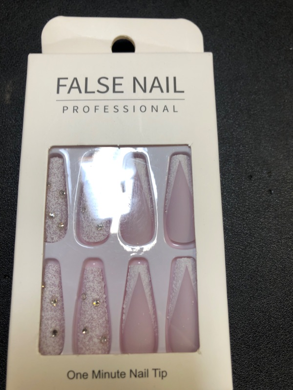 Photo 1 of 24Pcs Press on Nails Long, Flower Fake Nails White French Press on Nails Flalse Nails with Design Nude Pink and White Acrylic Nails Press on Stick on Nails for Women and Girls