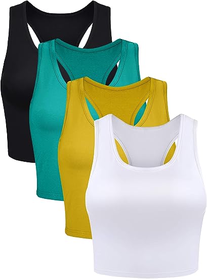 Photo 1 of 4 Pieces Basic Crop Tank Tops Sleeveless Racerback Crop Cami Top for Women s