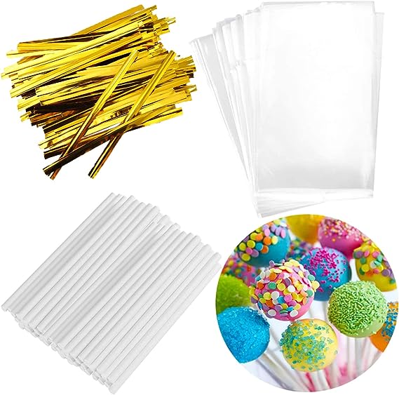 Photo 1 of 300Psc Cake Pop Treat Bag Set, Lollipop Sticks Cake Pop Baller Including 100pcs Parcel Bags and Meat Baller with Handles, Cake Pops Making Tools