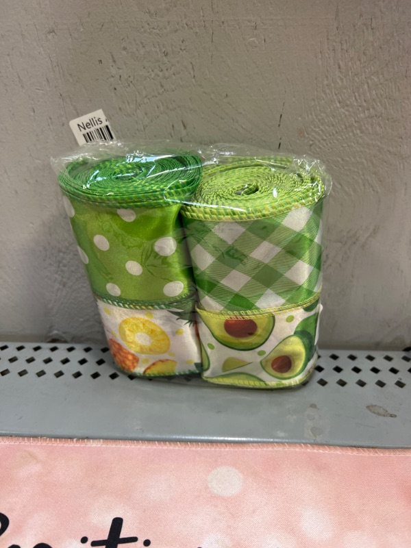 Photo 2 of 2.5'' Wired Ribbon 24 Yards Decorative Wide Ribbon Include Pineapple,Avocado,Rhombus Plaid,Polka Dot Ribbons Holiday Ribbons for Ribbon Bows,Wedding,Garlands,Gift Packaging,Home Decoration