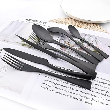 Photo 1 of 20-Piece Matte Black Heavy Flatware, Luxury Snplowum 18/10 Stainless Steel Tableware Kitchen Utensils Home & Restaurant Party Wedding Silverware Set Service For 4, Dishwasher Safe