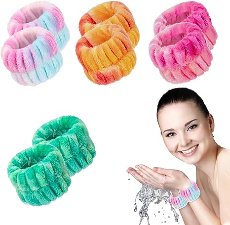 Photo 1 of 8Pcs Women's Face Washing Microfiber Wristbands Adjustable Absorbent Towel Anti-Sweat Wristbands Wrist Spa Wash Towel Band Reusable Wrist Spa Washband for Girls Women Prevent Liquids from Spilling