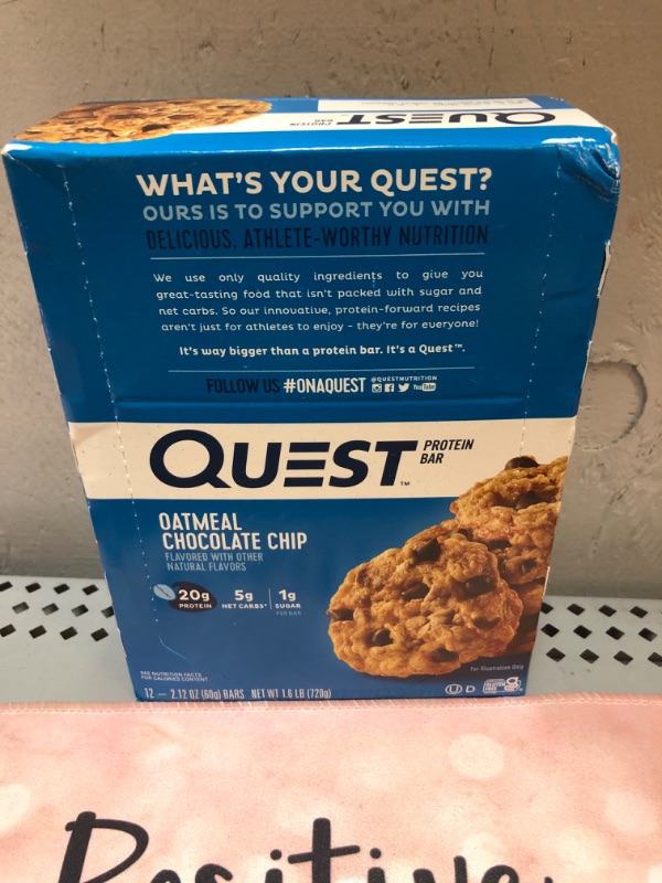 Photo 2 of exp 02-09-2024-----------Quest Nutrition Oatmeal Chocolate Chip Protein Bar, High Protein, Low Carb, Gluten Free, Keto Friendly, 12 Count 12 Count S'mores