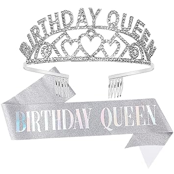 Photo 1 of COCIDE Birthday Sash for Girls Silver Tiara and Crowns for Women Birthday Decorations Set Gift for Her Rhinestone Headband Crystal Hair Accessories Jewelry for Cake Toppers Birth Hairpiece Hair Band for Birthday Party (9 Silver-2)