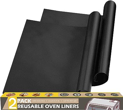 Photo 1 of 2 Pack Oven Liners for Bottom of Oven Electric Gas Oven Stove Microwave Grills Air Fryer Teflon Liner, Large Thick Heavy Duty 100% Non-Stick Oven Liners Mat, BPA and PFOA Free, 23.62x15.75 in