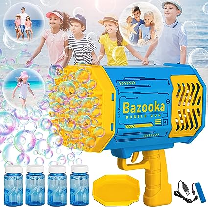 Photo 1 of 69-Hole Bazooka Bubble Gun Machine with Flash Lights|Rocket Boom Bubble Blower|Giant Bubble Blaster Maker,Toddler Outdoor Toys for Kids Ages 4-8,Gifts for 3 5 6 7 Year Old Boys and Girls,Adults (Blue)