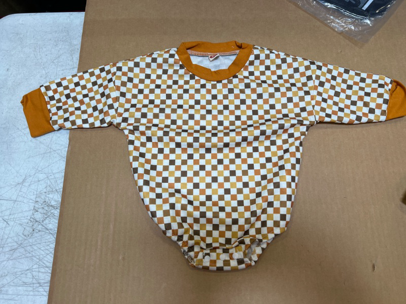 Photo 1 of BABY Amuver Baby Girl Boy Sweatshirt Romper, Checkerboard Print Crew Neck Long Sleeve Snaps Jumpsuit for Toddlers, SIZE 80