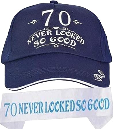 Photo 1 of 70th Birthday Gifts for Men, 70th Birthday Hat and Sash Men, 70 Never Looked So Good Baseball Cap and Sash, 70th Birthday Party Supplies, 70th Birthday Party Decorations, 70th Birthday Accessories