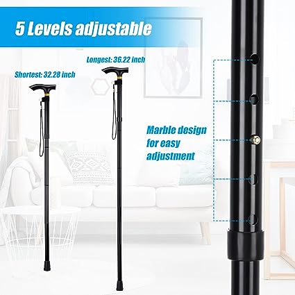 Photo 2 of 2 pieces   Folding Walking Cane for Men Women Adjustable Hand Walking Sticks Lightweight Collapsible Cane Pole Portable Foldable Travel Canes for Seniors Travel Hiking Camping Balancing Mobility Living Aid