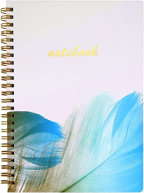 Photo 1 of Double Spiral Ruled Notebooks, Large (6" x 8.5"), 100 GSM Thick Paper, 160 Pages, Hardcover (Blue Feather)