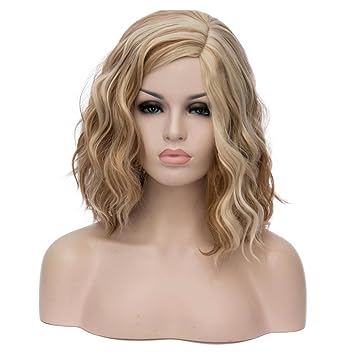 Photo 1 of BERON 14" Women Girls Short Curly Bob Wavy Wig Body Wave Halloween Cosplay Daily Party Wigs (Blonde Brown)