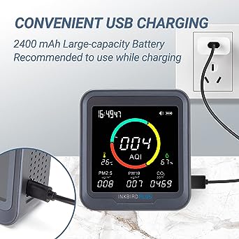 Photo 2 of INKBIRDPLUS 6-in-1 Indoor Air Quality Monitor, Detects CO2, PM2.5, PM10, AQI, Temperature and Humidity with Alarm, for Rooms, Cellars, Grow Tents, Offices, etc. (PTH-9A)