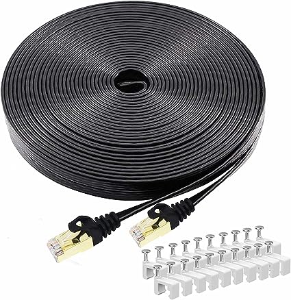 Photo 1 of BUSOHE Cat 8 Ethernet Cable 50 FT, High Speed Flat Internet Network Patch Cord, 40Gbps 2000MHz Faster Than Cat7/Cat6, Shielded LAN Wire with Gold Plated RJ45 Connector for Router,Modem,Xbox,PS4-Black