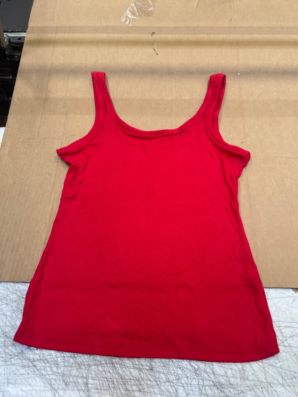 Photo 1 of large  Basic Solid Double Scoop Neck Rib Cropped Tank Top Red L