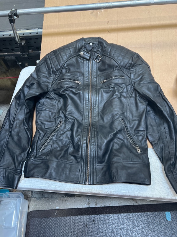 Photo 1 of Fashions Mens Cafe Racer Motorcycle Diamond Quilted Leather Jacket   size small 