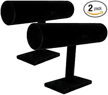 Photo 1 of COMELYJEWEL Set of 2 Jewelry T-Bar Display Black Velvet 1 Row Accessories Organizer Event Show Scrunchie Stand Hovering Bracelet Stand Bangle Watch Holder Storage for Home Organizing