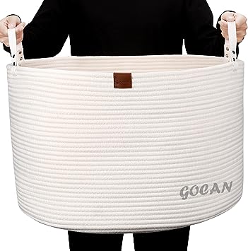 Photo 1 of  Extra Large Storage Laundry Basket 22" X 22"X 14" Cotton Rope Woven Basket for Blanket Basket with Handles for Living Room Toys Storage XXXL (Cream)