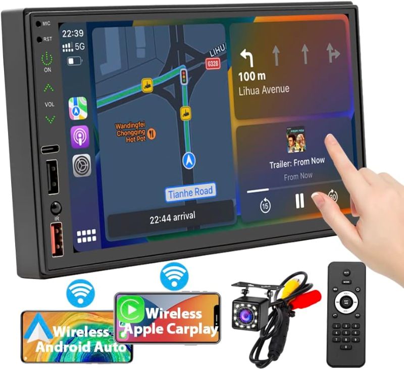 Photo 1 of [Upgrade] Wireless CarPlay/Android Auto, 7 Inch Double Din Car Stereo with LCD Touchscreen, FM/AM Radio with Bluetooth 5.1 Handsfree, Type-C Charge,..