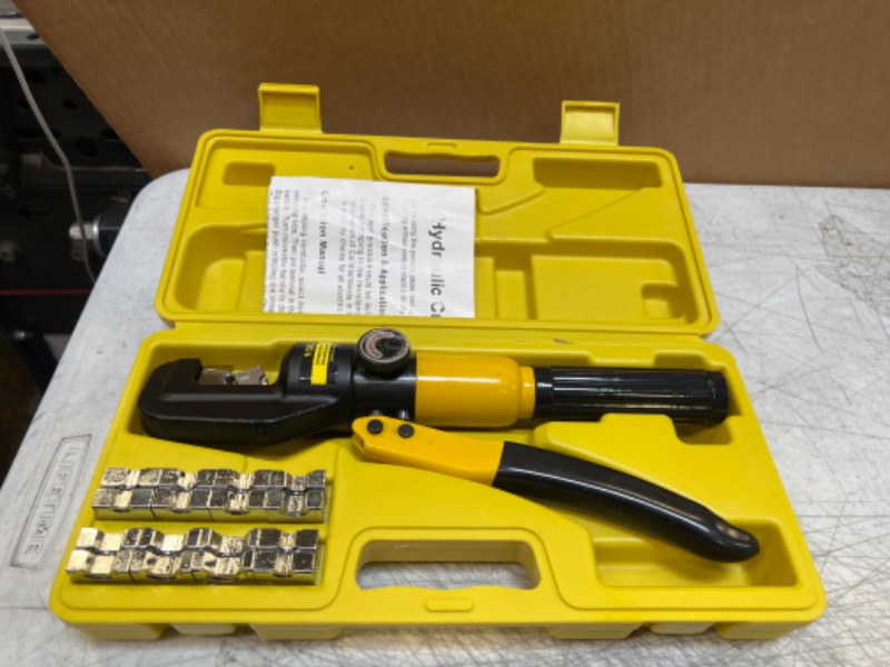 Photo 2 of 10 Ton Hydraulic Hand Crimper Tool Set for Stainless Steel Cable Railing Fittings, Crimps 1/8" to 3/16", Cable Crimping Tool ?with 9 Pairs of Dies