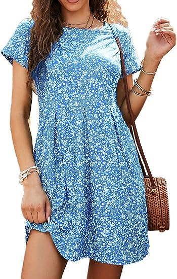 Photo 1 of Naggoo Womens Summer Striped Short Sleeve T-Shirt Dresses Casual Swing Aline Dresses with Pocket  size large 