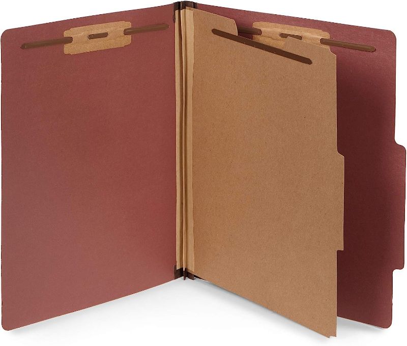 Photo 1 of 10 Letter Size Red Classification Folders - 1 Divider - 2 Inch Tyvek Expansions - Durable 2 Prongs Designed to Organize Standard Medical Files,