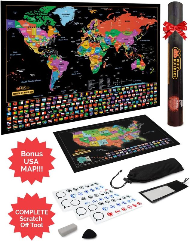 Photo 1 of 
Scratch Off Map of The World : United States USA Scratchable Travel Wall Art, Large World Map Poster, Travel Tracker, US State & Country Flags, Memory...