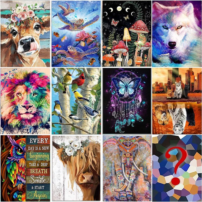 Photo 1 of 12 Pack Diamond Painting Kits, 5D Diamond Art Kits for Adults Full Drill Diamond Paintings Kit Crafts for Adults Beginners, DIY Animal Diamond Painting Packs Gem Art Home Wall Decor 11.8x15.7in
