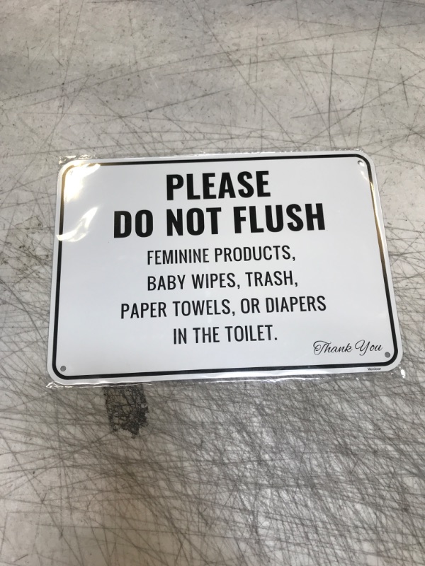 Photo 2 of 1PC Do Not Flush Sign for Bathroom, 10 x 7 Inches - Aluminum - Do Not Flush Feminine Hygiene Products, Wipes, Trash, Paper Towels, Diapers - Flush Toilet Paper Only Sign - Bathroom Etiquette
