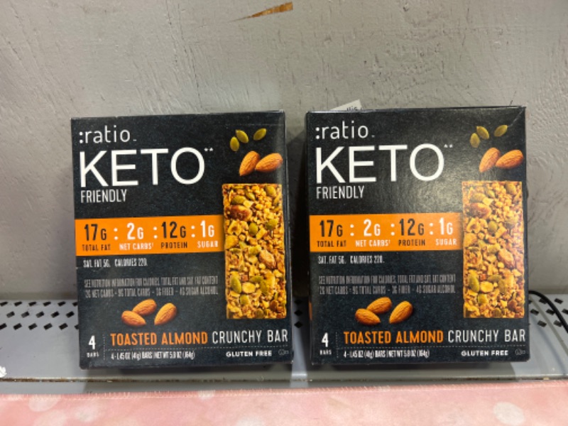Photo 2 of :ratio KETO Friendly Crunchy Bars, Toasted Almond, Gluten Free Snack, 4 ct Toasted Almond 4 Count (Pack of 2-------  exp 08-19-2023)