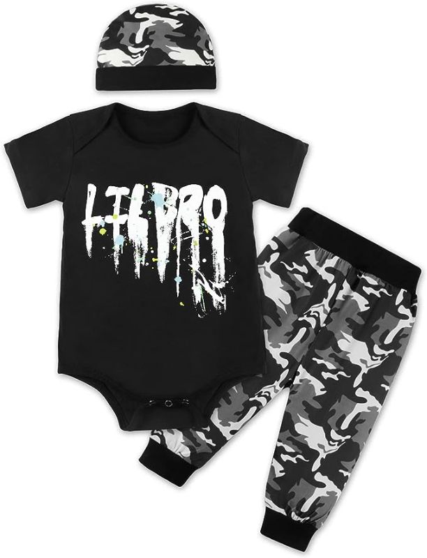 Photo 1 of 6/12 M SYNPOS Newborn Infant Baby Boy Clothes Letter Print Long Sleeve Romper+ Pants+ Hat 3pcs 