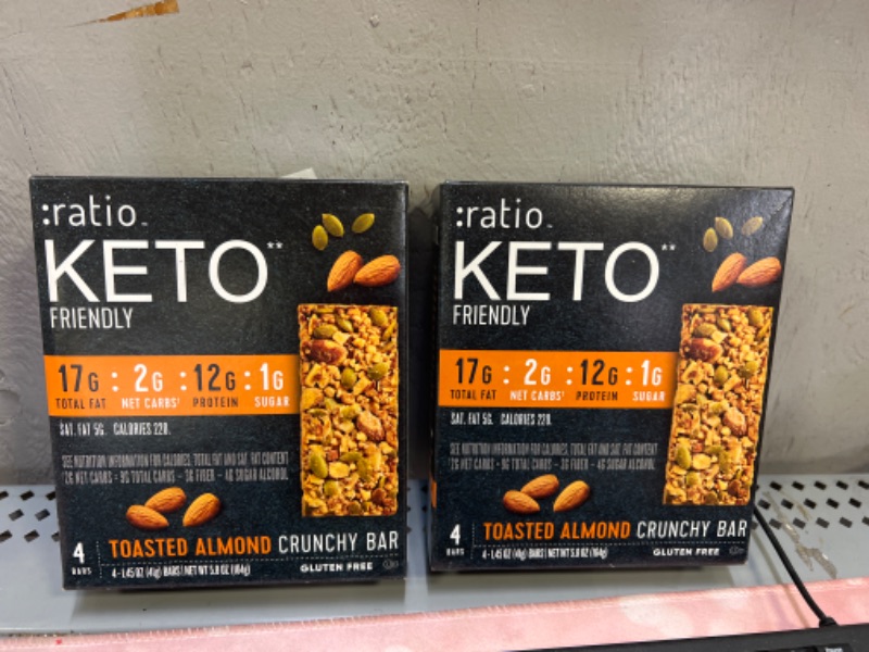 Photo 2 of :ratio KETO Friendly Crunchy Bars, Toasted Almond, Gluten Free Snack, 4 ct Toasted Almond 4 Count (Pack of 2)  EXP 08-19-2023