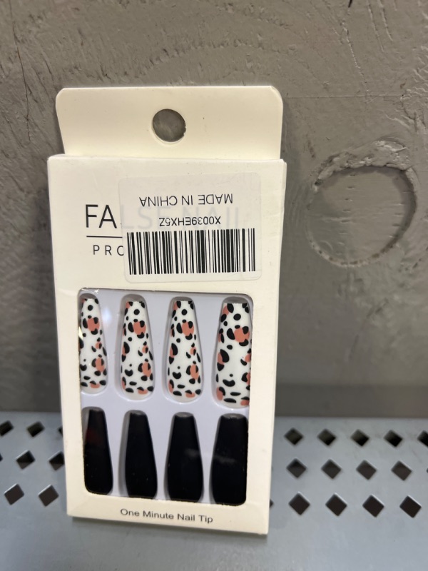 Photo 1 of 24Pcs Press on Nail Long Length,Fake Nail Square Shape Matte Black Leopard Design Full Cover Luxury False Nail for Women Acrylic Nail Tips Artificial Nails for DIY Nail Art Salon
