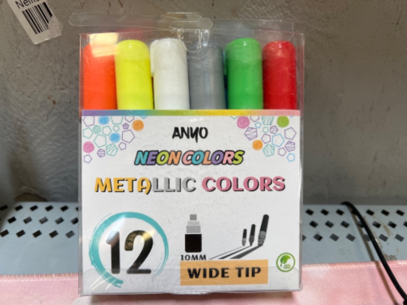 Photo 2 of 12 Pack Window Marker for Car,Washable Paint Chalk Markers with 10mm 3 in 1 Nib Wide Tip,Metallic & Neon Color Wet Erase Car Markers Washable for auto,Glass,Mirror,Chalkboard, Blackboard, Bistro,Menus