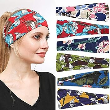 Photo 1 of Aprilhair 6 Pcs Boho Headbands, Floral Bandeau Headbands Elastic Hair Bands Cross Twisted Head Band Vintage Stylish Turban Fabric Wrap Hair Accessories for Women 01