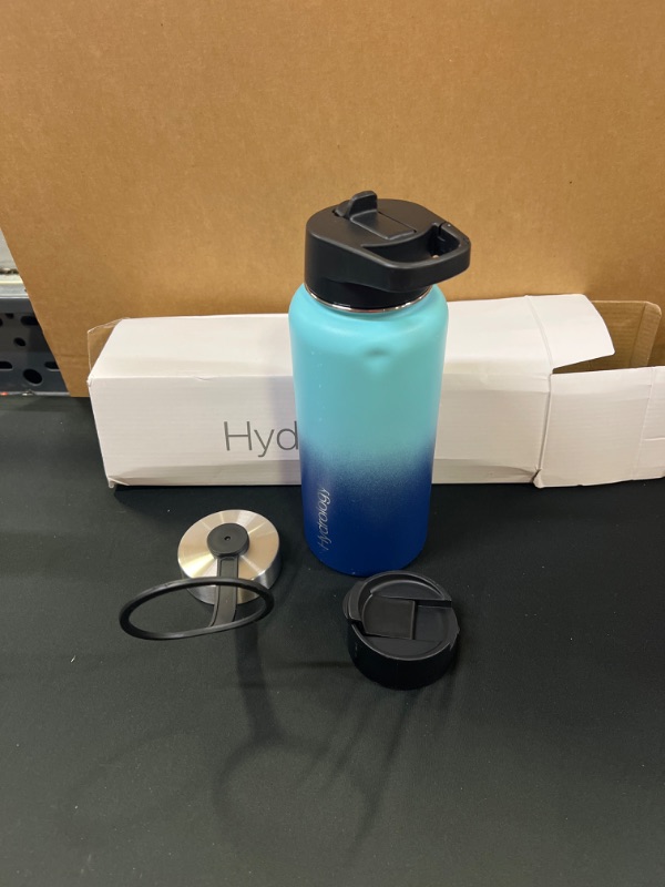 Photo 2 of H2 Hydrology Water Bottle - 18 oz, 22 oz, 32 oz, 40 oz, or 64 oz with 3 LIDS Double Wall Vacuum Insulated Stainless Steel Wide Mouth Sports Hot & Cold Thermos (32 oz, Cool Water) 32 oz Cool Water