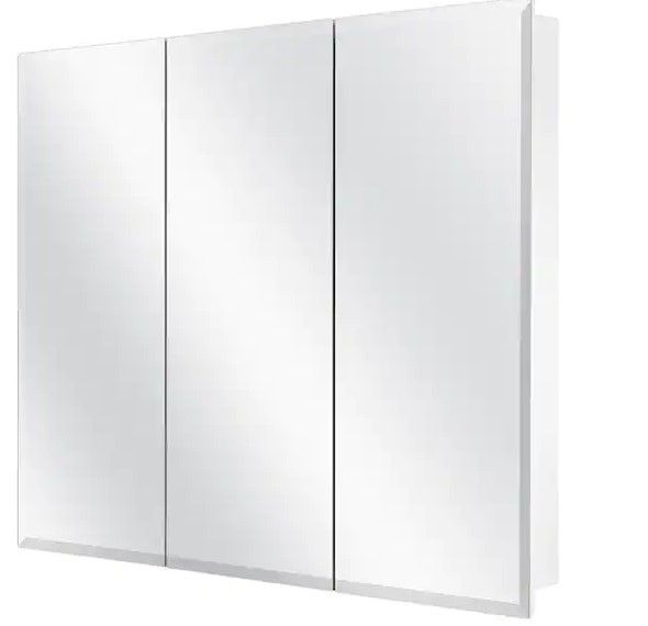 Photo 1 of 36-3/8 in. W x 30-3/16 in. H Frameless Surface-Mount Tri-View Bathroom Medicine Cabinet
