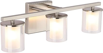 Photo 1 of 3-Light Glass Vanity Light Fixtures Nickel,17.9" Inch Farmhouse Bathroom Lighting Fixtures,Wall Sconces with Glass Shade,Modern Vintage Bath Wall Lamps for Mirror
