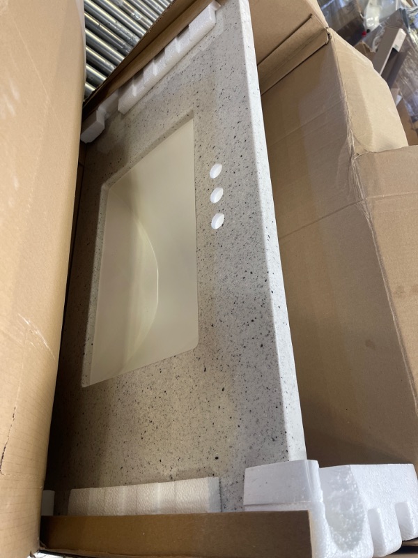 Photo 2 of 37 in. W x 22 in. D Solid Surface Technology Cultured Marble Vanity Top in Silver Ash with Integrated White Sink