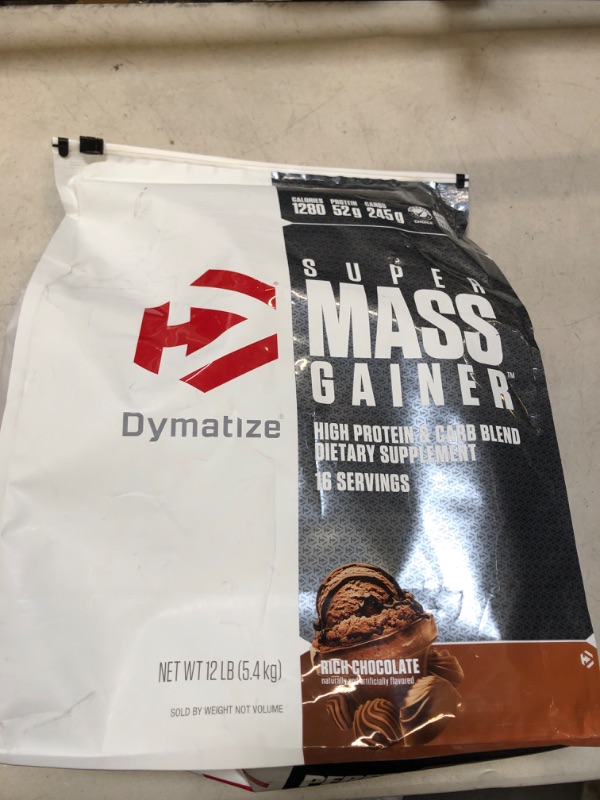 Photo 2 of EXP: 04/25 Dymatize Super Mass Gainer Protein Powder, 1280 Calories & 52g Protein, 10.7g BCAAs, Mixes Easily, Tastes Delicious, Rich Chocolate, 12 lbs Rich Chocolate 12 Pound (Pack of 1)