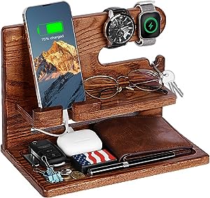 Photo 1 of Funistree Gifts for Men Dad Fathers Day from Daughter Son, Ash Wood Phone Docking Station, Anniversary Birthday Gifts for Him Husband Boyfriend from Wife, Nightstand Organizer Graduation Gifts Ideas