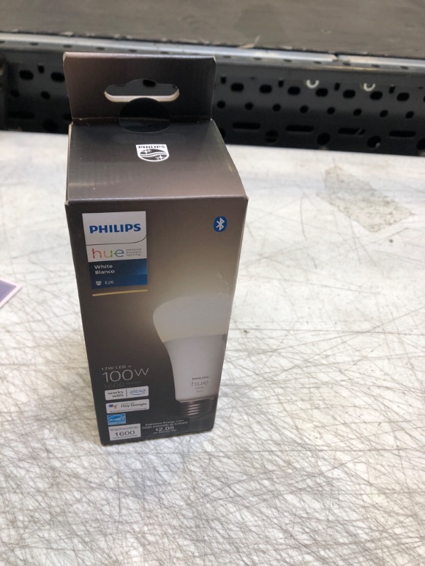 Photo 2 of Philips Hue White A21 High Lumen Smart Bulb, 1600 Lumens, Bluetooth & Zigbee compatible (Hue Hub Optional), Works with Alexa & Google Assistant,9 watts ( sealed item ) 
