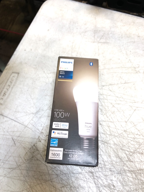 Photo 1 of Philips Hue White A21 High Lumen Smart Bulb, 1600 Lumens, Bluetooth & Zigbee compatible (Hue Hub Optional), Works with Alexa & Google Assistant,9 watts
