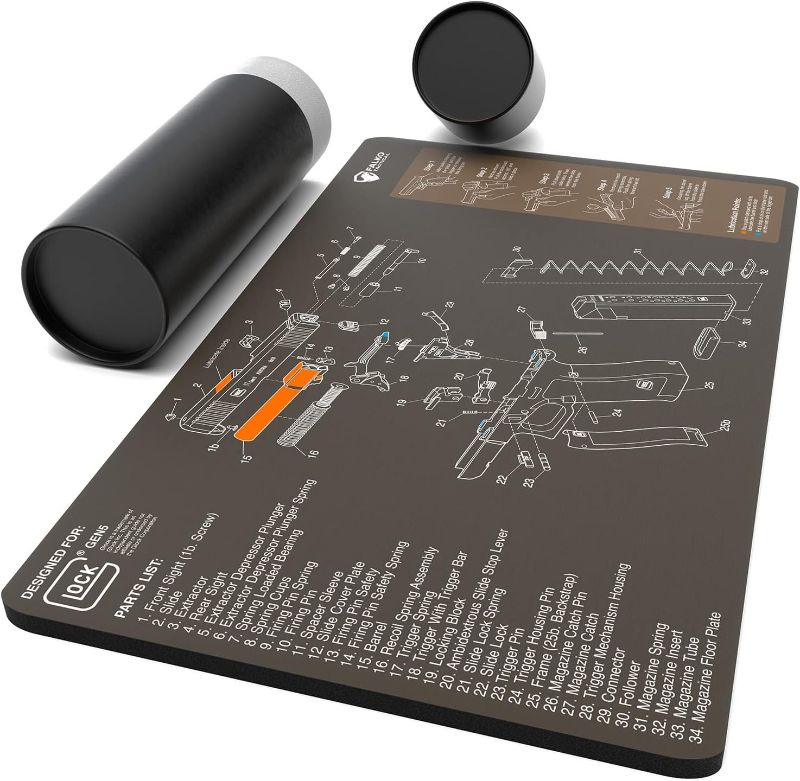 Photo 1 of Gun Cleaning Mat for Glock - Double Thickness Gun Mat - HD Exploded Diagram Including Parts List, Lubrication Points and Disassembly Steps (20 by 12 Inches)
