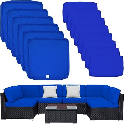 Photo 1 of 12 Pack Outdoor Patio Cushions Pillow Replacement Covers Fit for 7 Pieces 6-Seater Wicker Rattan Furniture Conversation Set Sectional Sofa Chair Set,Water-Resistant Fadeless,Royal Blue-Covers Only