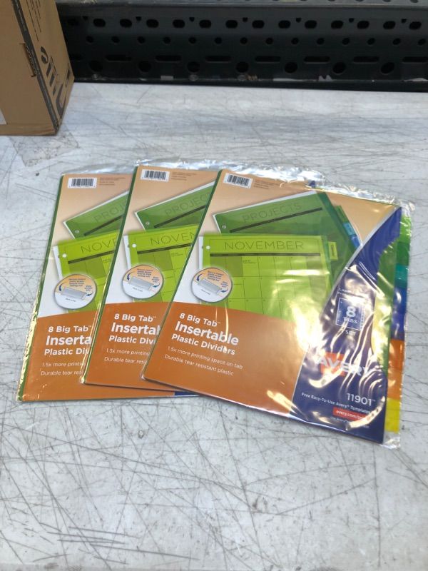 Photo 1 of Avery Worksaver Big Tab Plastic Dividers, 8-Tab, Letter, Multicolor 3 PACKS 